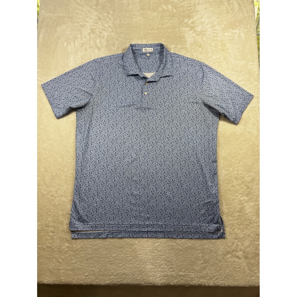 Peter Millar Mens Summer Comfort Anchorman Print (H logo) Blue Polo XL